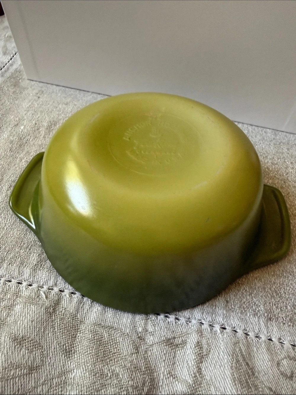 Anchor Hocking Fire King #472 individual casserole backing dish avocado green